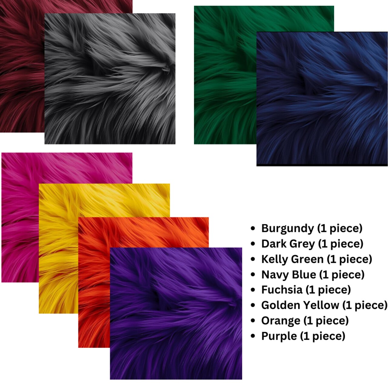FabricLA Faux Fur Fabric - 8 Pieces Square Fur Material Fabric - 10” X 10” Inches (25cm x 25cm) - Shaggy Fur Patches Fabric Cuts Chair Cover Seat Cushion for DIY Craft